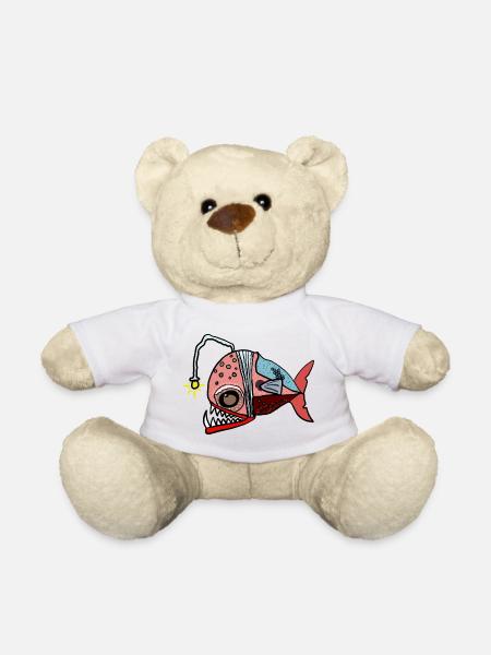 Fischkollage mit Lampenblick Anglerfisch - Teddy - Weiß