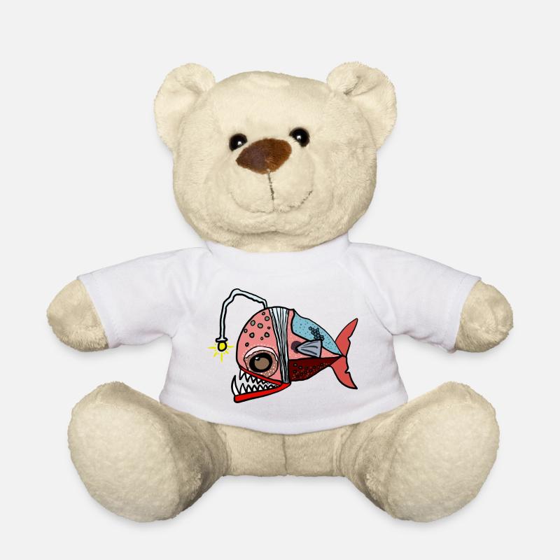 Fischkollage mit Lampenblick Anglerfisch - Teddy - Weiß
