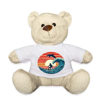 Surfer mit Delfin im Sonnenuntergang - Teddy - Weiß - Vorne
