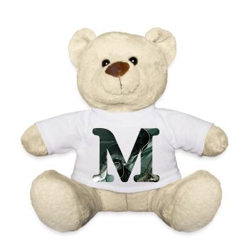 Green marbled letter m - Teddy Bear - white - Front