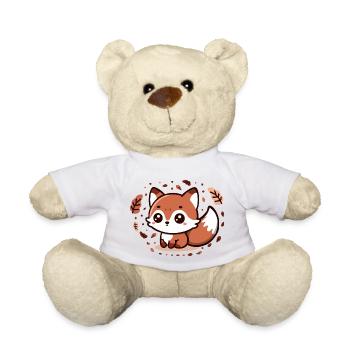 Herbst-Charm: Chibi-Fuchs mit flauschigem Schwanz - Teddy - Weiß - Vorne