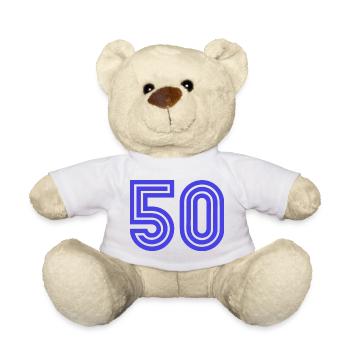 50. 50 ANS. 50e ANNIVERSAIRE. ANNIVERSAIRE 50 ANS. - Nounours - blanc - Devant