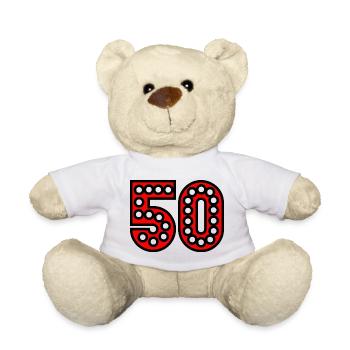 50. 50 ANS. 50e ANNIVERSAIRE. ANNIVERSAIRE 50 ANS. - Nounours - blanc - Devant
