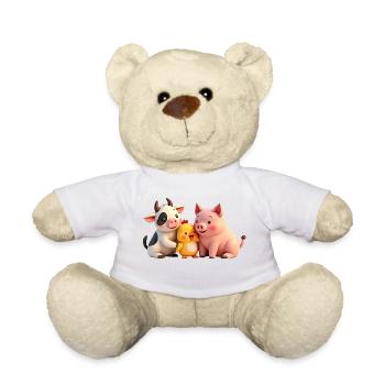 Cute Animals, Cow, Chick, Pig - Teddy Bear - white - Front