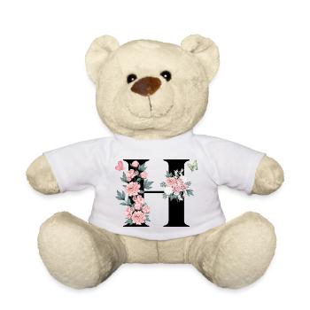 Lettre h fleurs rose - Nounours - blanc - Devant