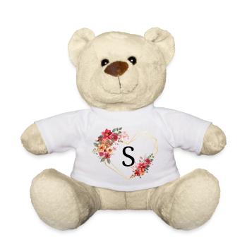 Lettre s cœur doré floral - Nounours - blanc - Devant