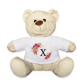Buchstabe x florales goldenes Herz - Teddy - Weiß - Vorne