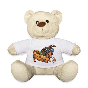 Spielender Dackel als Hot Dog - Teddy - Weiß - Vorne