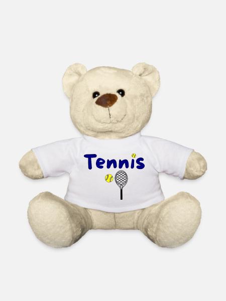Tennis design with ball and racket - Teddy Bear - white