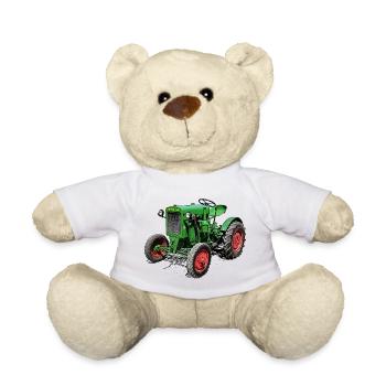 Tracteur vintage vert - Nounours - blanc - Devant