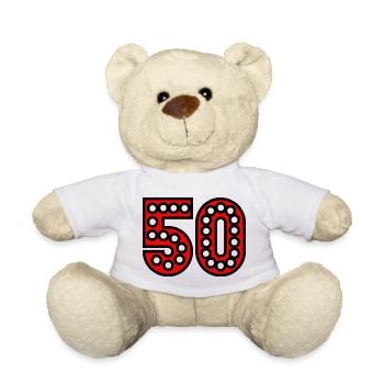 50. 50 ANS. 50e ANNIVERSAIRE. ANNIVERSAIRE 50 ANS. - Nounours - blanc - Devant
