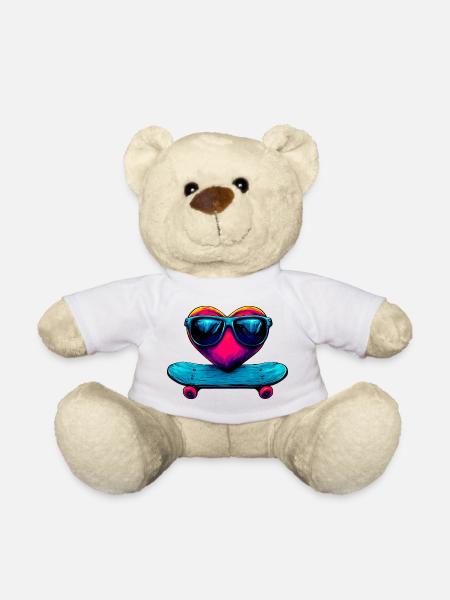Skateboarder Heart - Teddy Bear - white