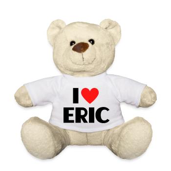 I love Eric Red Heart Love Fan Gift - Teddy Bear - white - Front
