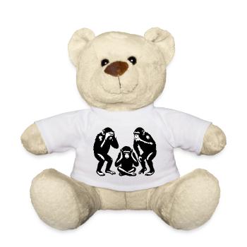 Graphic monkeys trio on black and white background - Teddy Bear - white - Front