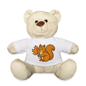 Cute Squirrel with Autumn Leaf Cartoon - Teddy Bear - white - Front
