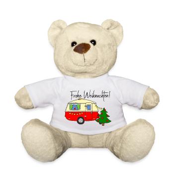 Frohe Weihnachten mit Wohnwagen - Caravan Camper - Teddy - Weiß - Vorne