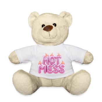 Hot Mess Pink 3D Bubble Typography - Teddy Bear - white - Front
