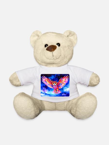 Bunter Uhu vor Sternenhimmel - Teddy - Weiß