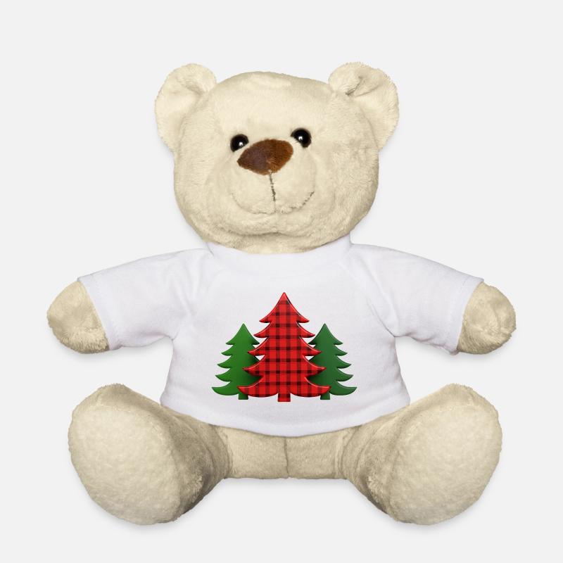Plaid Tree Christmas Trees Christmas Tree - Teddy Bear - white
