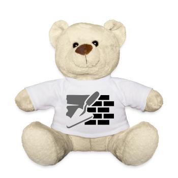 Logo Maurer Hausbau - Truelle, plâtre et briques - Nounours - blanc - Devant