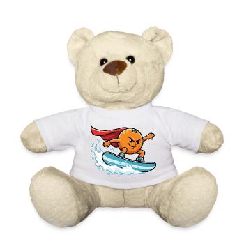 Super-héros orange surfant sur la vague - Nounours - blanc - Devant