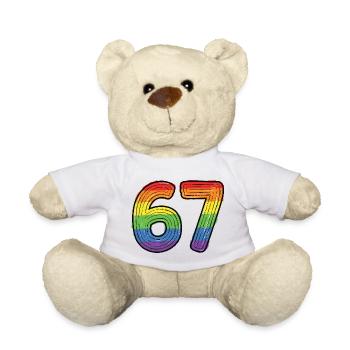 Rainbow 67 Bold Handdrawn Six Seven Digit - Teddy Bear - white - Front