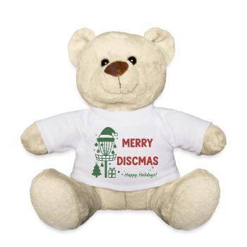 Merry Discmas Happy Holidays Disc Golf Basket - Teddy Bear - white - Front
