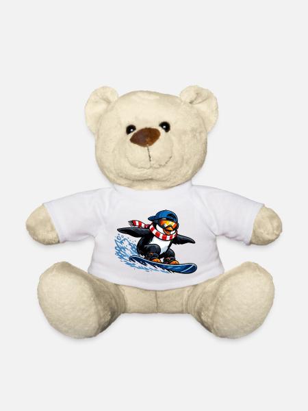 Penguin Boarder Winter Sports - Teddy Bear - white