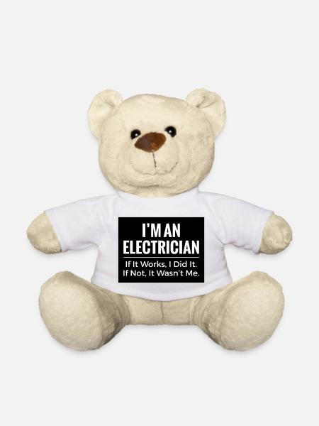 Electrician T-Shirt – Funny Trade Workwear Joke - Teddy Bear - white