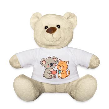 Friendship, Coffee, Koala and Cat - Teddy Bear - white - Front