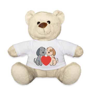 Sweet Cartoon Puppies in Love with Big Red Heart - Teddy Bear - white - Front