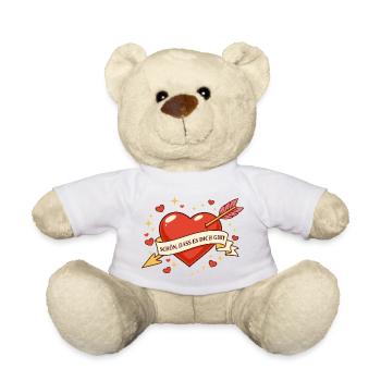Herz mit Banner: Schön, dass es dich gibt - Teddy - Weiß - Vorne