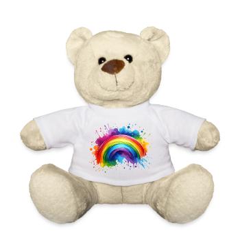 Regenbogen Watercolor Wasserfarben bunt - Teddy - Weiß - Vorne