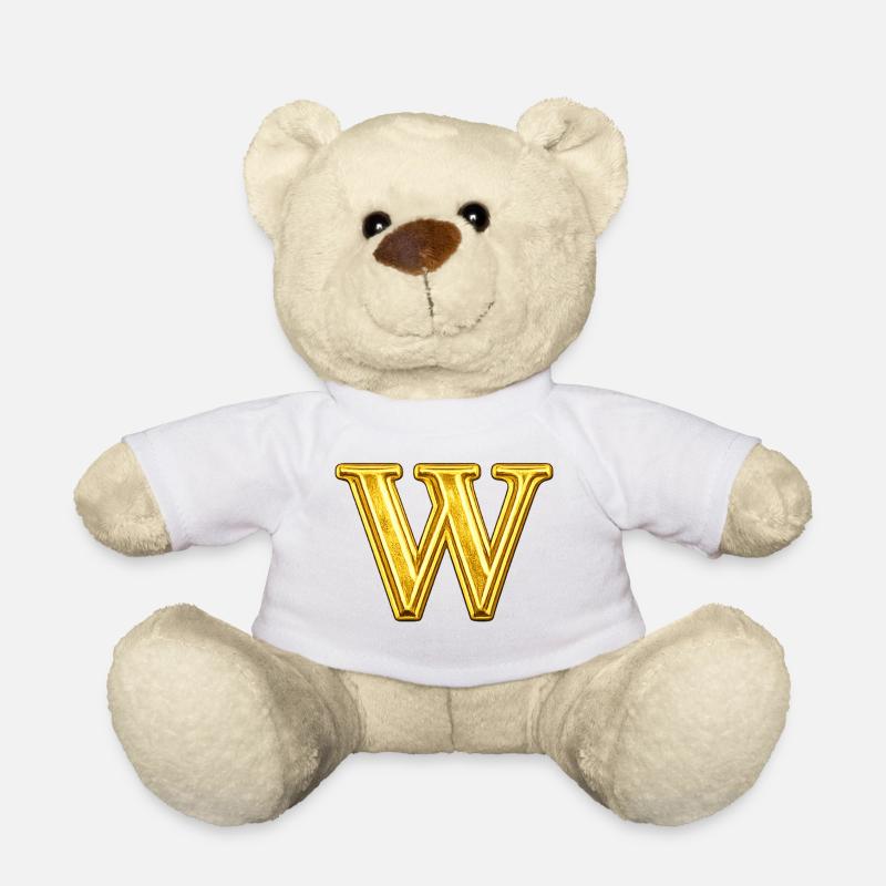 Gold W Monogram - Teddy Bear - white