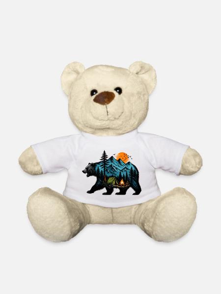 Night camping: mountain and fire - Teddy Bear - white