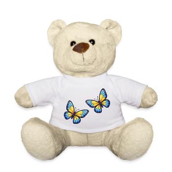 Motif papillons bleu-jaune - Nounours - blanc - Devant