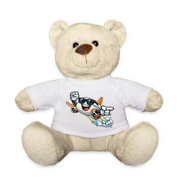Cheerful airplane with sunglasses - Teddy Bear - white - Front