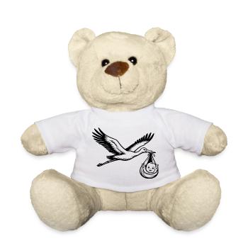 Cigogne avec bébé en tissu Signe de paix noir - Nounours - blanc - Devant