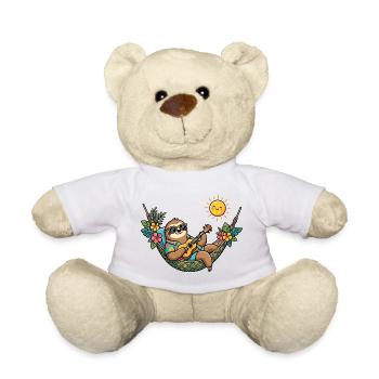 Faultier in Hängematte macht Sommer Urlaub Strand - Teddy - Weiß - Vorne