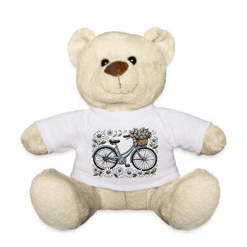 Vélo vintage avec panier de fleurs - Nounours - blanc - Devant