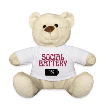 Social Battery 1% Funny Introvert T-Shirt minimali - Teddy - Weiß - Vorne