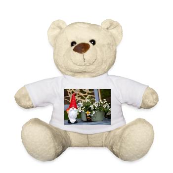 Nain de jardin dans un pot de fleurs - Nounours - blanc - Devant