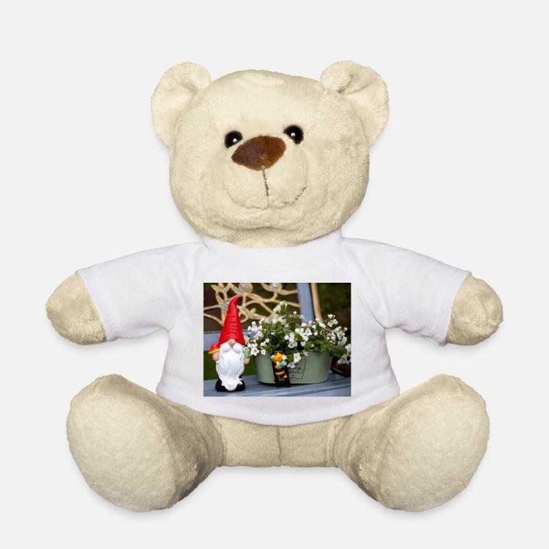 Garden gnome in flower pot - Teddy Bear - white
