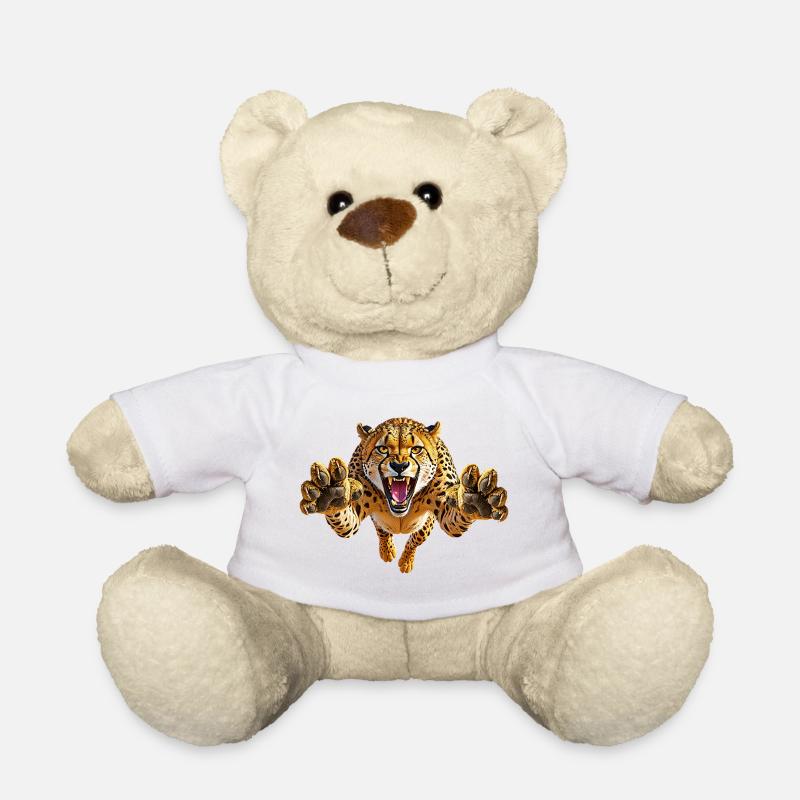 Cheetah in the Leap - Teddy Bear - white