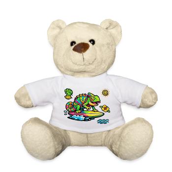 Colorful chameleon surfing art - Teddy Bear - white - Front