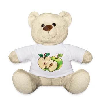 Motif de fruits coupés en demi-pomme verte - Nounours - blanc - Devant