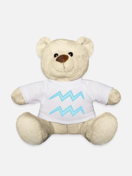 Aquarius Zodiac Sign Symbol Pastel Blue - Teddy Bear - white