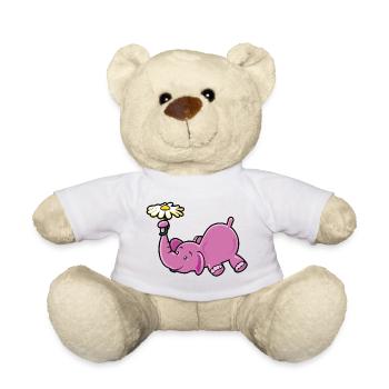 Rosa Elefant mit Gänseblümchen - Teddy - Weiß - Vorne