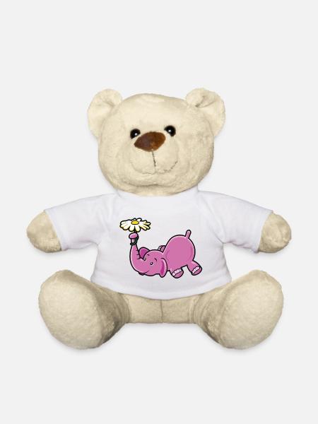 Pink Elephant with Daisy - Teddy Bear - white