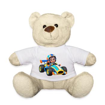 Kleiner Rennfahrer im Go-Kart - Teddy - Weiß - Vorne